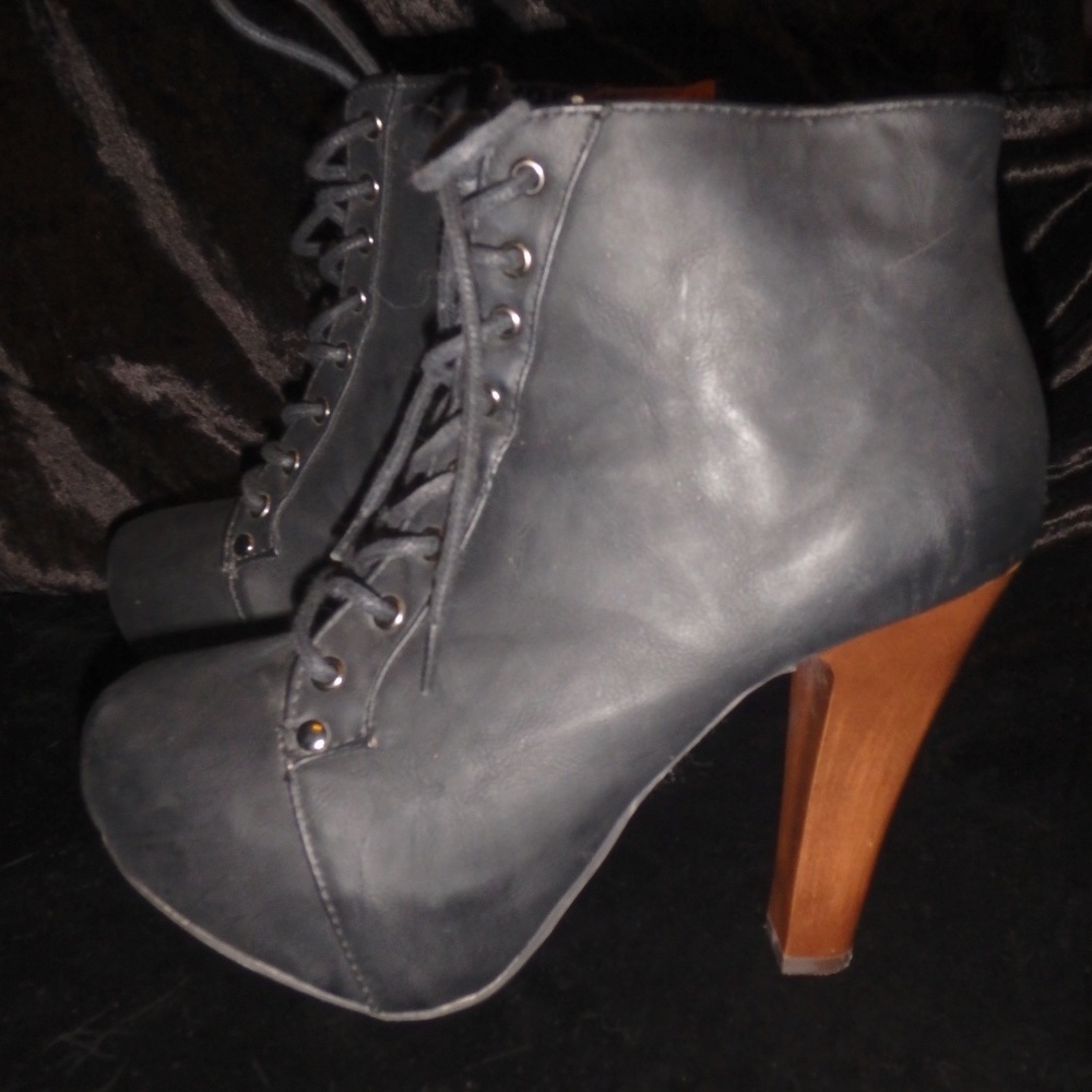 Qupid Black Black Vegan Leather Boots with Wooden